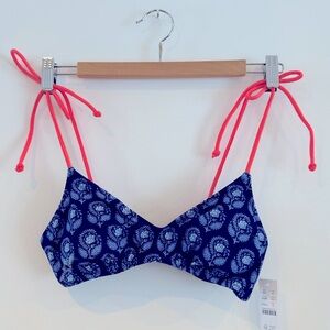 NWT - J Crew bikini top in navy bouquet block print, size smalll